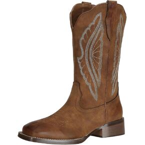 J's.o.l.e Women's Cowboy Boots Square Toe Wide Calf Cowgirl Boots Western Work Boots Embroidered