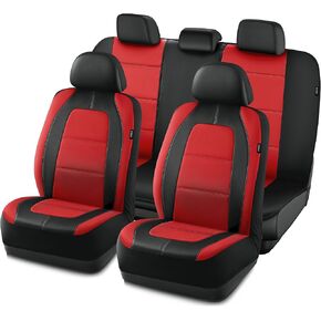 غطاء مقعد السيارة من Road Comforts، أغطية مقاعد السيارة الجلدية الأمامية، أغطية مقاعد السيارة الرياضية ذات الظهر المنخفض، متوافقة مع الوسائد الهوائية، تناسب عالمي لمعظم السيارات وسيارات الدفع الرباعي والشاحنات والشاحنات الصغيرة