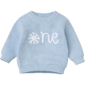 ODASDO Baby Girls Boys First Birthday Outfit One Embroidery Sweater Knitted Pullover Sweatshirt Knitwear Fall Winter Clothes