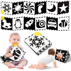 High Contrast Baby Toys, Black and White Newborn Toys for Brain Development, Soft Baby Books, Infant Sensory Toys 0-6-12 Months, Tummy Time Toys, Visual Stimulation Montessori Toy Gift