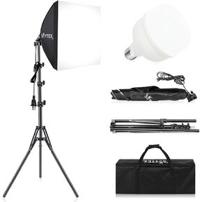 Softbox Lighting Kit Mini, Skytex 16x16in Soft Box 2pack| 85W 2700-6400K E27 LED Bulb, Continuous Photography Lighting Kit Photo Studio Light Equipment for Camera Shooting, Video Recording