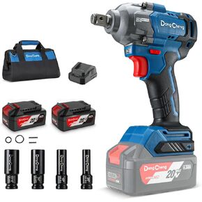 Dong Cheng 20V Max Cordless Impact Wrench 1/2", High Torque 360 ft-lbs, with 3 Mode Speed, 2*4.0Ah Battery and Charger, Brushless Power Impact Gun for Car Tires, Includes 4 Impact Sockets and Kit Bag