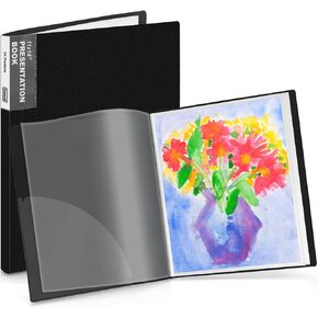 Dunwell 11x14 Binder with Sleeves (Black), 24 Pockets Display 48 Pages, Large Folder with Plastic Sleeves,11x14 Presentation Book with Protector Sleeves, Kids Art Portfolio 14x11,Clear Pages,Vertical