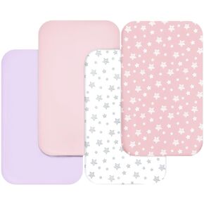 Bassinet Sheets for Baby Boys Girls 4 Pack(33" x 20"), Compatible with Mika Micky, Baby Delight, Dream On Me, Koola Baby, AMKE and Other Rectangle Bassinet Mattress, Pink