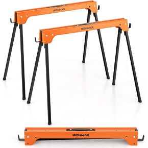 Goplus Saw Horses 2 Pack, 1322 LBS Portable Folding Saw Horses w/ Easy Open Legs, Lightweight Work Horse w/ 2 x 4 Brackets, Heavy-Duty Convertible Work bench for Garage Workshop, Woodworking Projects