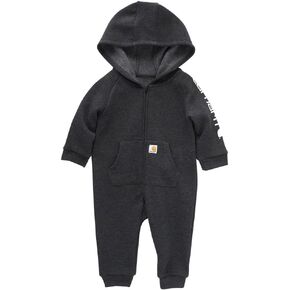 Carhartt Boys Long-Sleeve Zip-Front Hooded Coverall, Caviar Black Heather, 6 Months