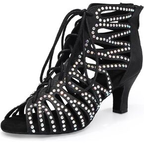 HIPPOSEUS Women Lace up Latin Ballroom Dance Boot Sparkling Salsa Performance Ankle Booties,Model YC