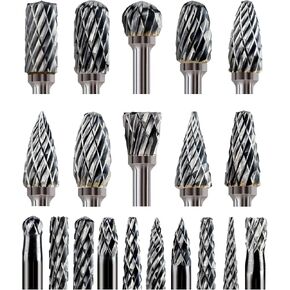 20Pcs 1/8" Shank Carbide Burr Bits Compatible with Dremel Bits Metal Grinding Bits Wood Stone Carving Cutting Engraving Grinder Kit Attachment Rotary Tool Accessories Set Harder than Diamond