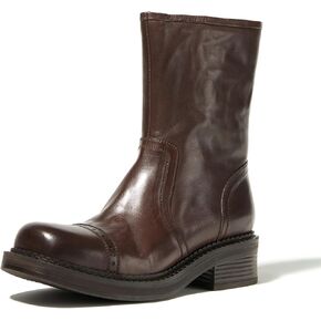 Women's Mid-Calf Cowboy Boots Western Style Zipper Boots Genuine Leather Chunky Heel Perfect for Skirts and Jeans