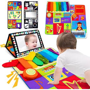 beetoy Tummy Time Baby Mirror Toys, Black and White High Contrast 0 3 6 Months Baby Infant Toy for Newborn Brain Development, Montessori Sensory Texture Piano Mirror Music Toys for Baby