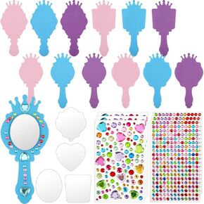 Liliful 12 Pack Princess Foam Mirror Kits Decorate Your Own Princess Mirrors Unbreakable Kids Mirror Toy for Crafts Mirror for Girls Princess Party Decorations Supplies Favors Birthday DIY (Cute)