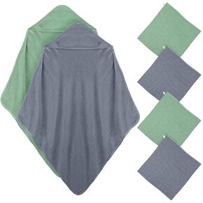 Preboun 6 Pcs Hooded Baby Towels Muslin Cotton Washcloths Set 32 x 32 Inch Soft Absorbent Baby Bath Towel with Hood 11 x 11 Inch Baby Muslin Washcloths for Newborns Infant Toddler(Grey, Coffee)