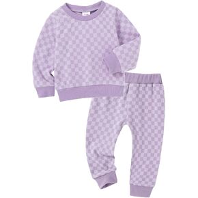 WESIDOM Toddler Baby Girl Clothes Checkered Long Sleeve Pullover Tops + Pants Toddler Girl Sweatsuit Fall Winter Outfits in Kuwait