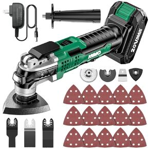 KIMO 20V Cordless Oscillating Tool Kit with 26-Pcs Accessories, Max 21000 OPM, 6 Variable Speed & 3° Oscillating Angle, Battery Powered Oscillating Multitool for Cutting Wood/Nail/Scraping/Sanding