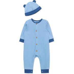 Little Me Simply Essential Solids 100% Organic Clothes for Baby Coverall and Hat Set, 3 Months - 12 Months