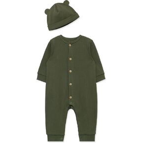 Little Me Simply Essential Solids 100% Organic Clothes for Baby Coverall and Hat Set, 3 Months - 12 Months