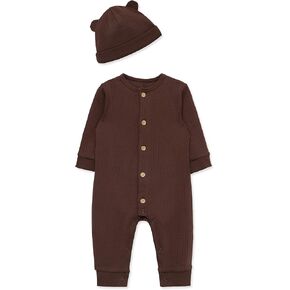 Little Me Simply Essential Solids 100% Organic Clothes for Baby Coverall and Hat Set, 3 Months - 12 Months in Kuwait