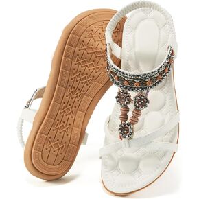 Womens Sandals Dressy Summer: Flat Shoes Comfortable Bohemian Elastic Ankle Strap Beach Walking Sandals for Women