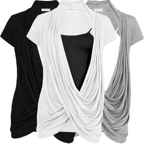 Free to Live 3 Pack Nursing Tops Breastfeeding Shirts Criss Cross Tops for Women Fall Maternity Clothes Short Sleeve Cardigan