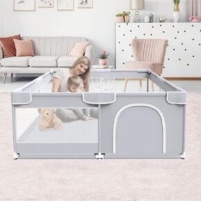 Baby Playpen, Baby Playard for Babies and Toddlers, Baby Fence Play Pens for Indoor & Outdoor, Sturdy Safety Play Yard with Soft Breathable Mesh, Anti-Fall, 50 * 50 * 27 inches Grey