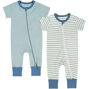 Teach Leanbh Toddler Baby Boys Girls 2-Pack Pajamas Cotton 2 Way Zipper Short Sleeve Footless Romper Sleep and Play
