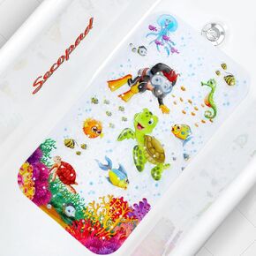 Baby Bath Mat for Tub for Kids, 40in x 16in Non Slip Cartoon Bath Tub Shower Mat Anti Slip with Drain Holes and Suction Cups Machine Washable, Little Whale