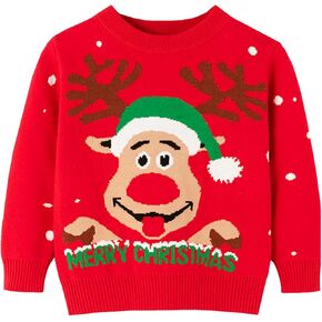Ugly Christmas Sweater QYJIAJUE Girls Xmas Knit Pullover Reindeer Snowman Elk Boys Winter Sweatshirts Kids Tops 3-6Y