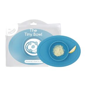 ezpz Tiny Bowl (Blue) - Silicone Baby Bowl with Suction for 6 Months + - Built-in Placemat - First Foods + Baby Led Weaning - Fits on All Highchair Trays - Suction Bowls for Baby