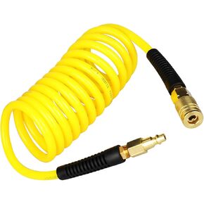 YOTOO Polyurethane Recoil Air Hose 1/4" Inner Diameter by 10' Long with Bend Restrictor, 1/4" Industrial Quick Coupler and Plug, Gray