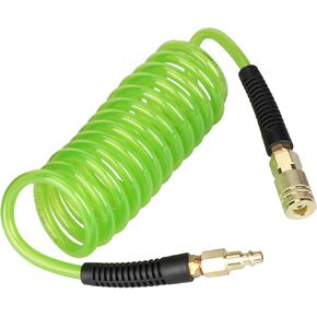 YOTOO Polyurethane Recoil Air Hose 1/4" Inner Diameter by 10' Long with Bend Restrictor, 1/4" Industrial Quick Coupler and Plug, Gray