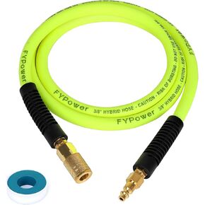 Air Compressor Hose 3/8 Inch x 50 Feet Hybrid Hose with Fittings, Flexible and Kink Resistant, 1/4" Industrial Quick Coupler and Plug Kit - Green