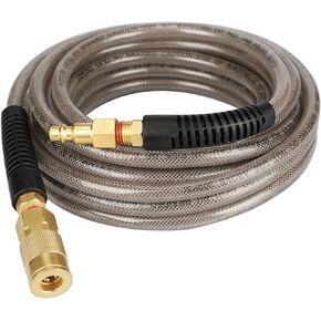 YOTOO Reinforced Polyurethane Air Hose 1/4" Inner Diameter by 100' Long, Flexible, Heavy Duty Air Compressor Hose with Bend Restrictor, 1/4" Swivel Industrial Quick Coupler and Plug, Gray