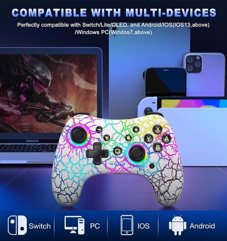 وحدات تحكم التبديل، وحدة تحكم Switch Pro اللاسلكية لأجهزة Nintendo Switch/Lite/OLED، جهاز تحكم عن بعد LED قابل للتعديل متوافق مع Windows PC/Android/iOS مع قابل للبرمجة in Kuwait