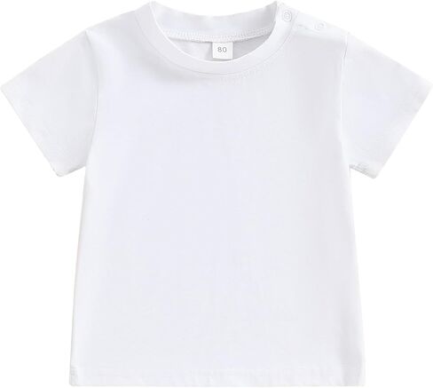 Toddler Baby Boy Girl Short Sleeve Crew Neck T Shirt Pullover Sweatshirt Summer Basic Tee Solid Casual Clothes in Kuwait