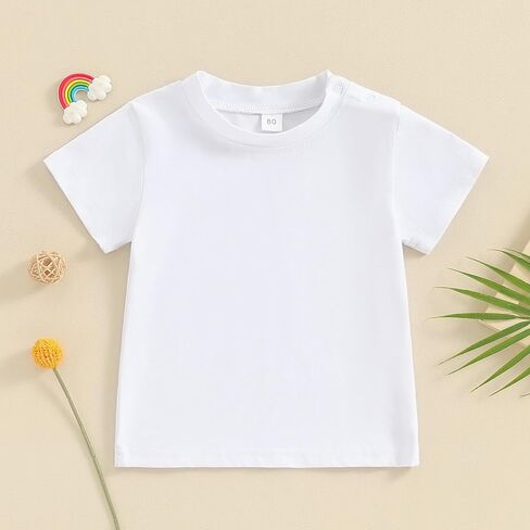 Toddler Baby Boy Girl Short Sleeve Crew Neck T Shirt Pullover Sweatshirt Summer Basic Tee Solid Casual Clothes in Kuwait
