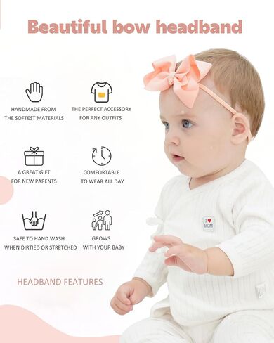 jollybows 40pcs 4inches Baby Girls Grosgrain Ribbon Hair Bows Headbands Nylon Elastic Hair Band Hair Accessories for Infants Newborn in Saudi Arabia