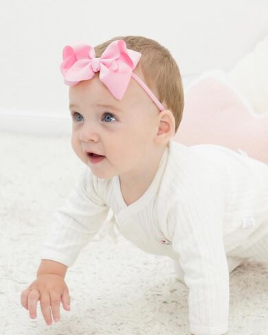 jollybows 40pcs 4inches Baby Girls Grosgrain Ribbon Hair Bows Headbands Nylon Elastic Hair Band Hair Accessories for Infants Newborn in Saudi Arabia
