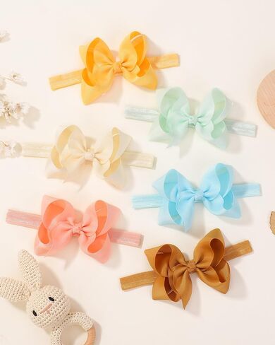 jollybows 40pcs 4inches Baby Girls Grosgrain Ribbon Hair Bows Headbands Nylon Elastic Hair Band Hair Accessories for Infants Newborn in Saudi Arabia