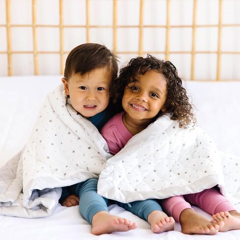 Dreamland Baby 4lb Weighted Blanket for Kids. Breathable Dual Fabrics with Minky Cooling Side & Cozy Microfleece on Reverse. Mom-Owned US Business, Premium Materials (White with Grey Stars) in Saudi Arabia