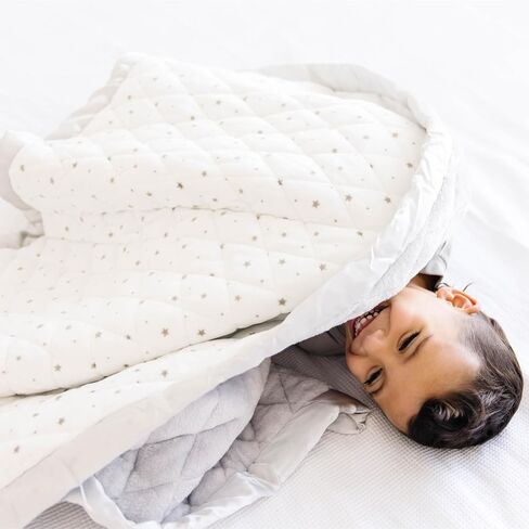 Dreamland Baby 4lb Weighted Blanket for Kids. Breathable Dual Fabrics with Minky Cooling Side & Cozy Microfleece on Reverse. Mom-Owned US Business, Premium Materials (White with Grey Stars) in Saudi Arabia
