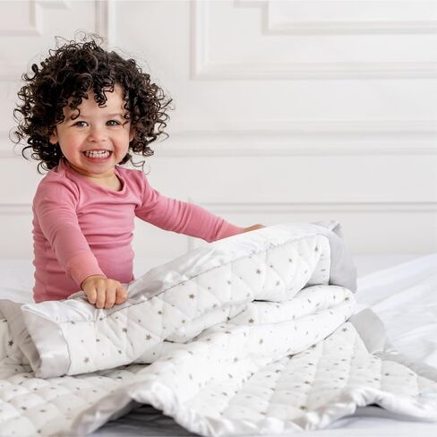 Dreamland Baby 4lb Weighted Blanket for Kids. Breathable Dual Fabrics with Minky Cooling Side & Cozy Microfleece on Reverse. Mom-Owned US Business, Premium Materials (White with Grey Stars) in Saudi Arabia