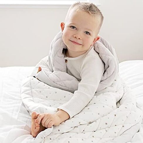 Dreamland Baby 4lb Weighted Blanket for Kids. Breathable Dual Fabrics with Minky Cooling Side & Cozy Microfleece on Reverse. Mom-Owned US Business, Premium Materials (White with Grey Stars) in Saudi Arabia