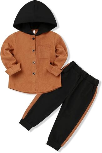 Fuermos Toddler Boy Clothes Fall Outfit Long Sleeve Hooded Tops and Pants 2Pcs Boys Winter Outfits 2-6T in Kuwait
