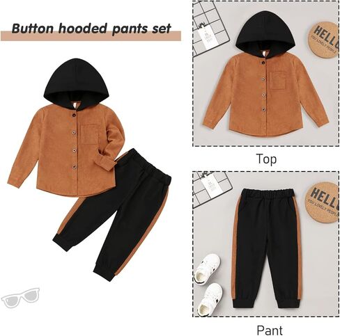 Fuermos Toddler Boy Clothes Fall Outfit Long Sleeve Hooded Tops and Pants 2Pcs Boys Winter Outfits 2-6T in Kuwait