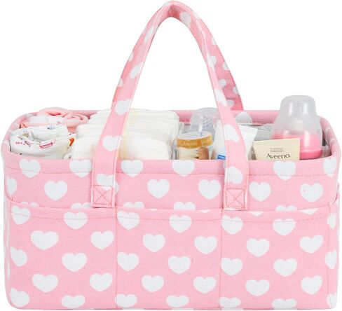 Pink Diaper Caddy Organizer for Baby Girl-Large Portable Diaper Caddy Basket for Changing Table-Diaper Organizer Caddy-Car Travel Tote Bag-Newborn Registry Baby Shower Basket for Diapers & Wipes in Kuwait