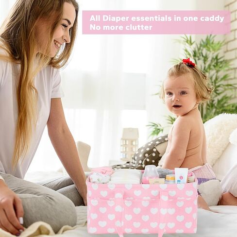 Pink Diaper Caddy Organizer for Baby Girl-Large Portable Diaper Caddy Basket for Changing Table-Diaper Organizer Caddy-Car Travel Tote Bag-Newborn Registry Baby Shower Basket for Diapers & Wipes in Kuwait