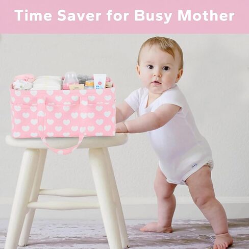 Pink Diaper Caddy Organizer for Baby Girl-Large Portable Diaper Caddy Basket for Changing Table-Diaper Organizer Caddy-Car Travel Tote Bag-Newborn Registry Baby Shower Basket for Diapers & Wipes in Kuwait