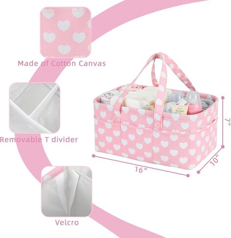 Pink Diaper Caddy Organizer for Baby Girl-Large Portable Diaper Caddy Basket for Changing Table-Diaper Organizer Caddy-Car Travel Tote Bag-Newborn Registry Baby Shower Basket for Diapers & Wipes in Kuwait