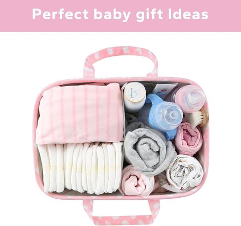 Pink Diaper Caddy Organizer for Baby Girl-Large Portable Diaper Caddy Basket for Changing Table-Diaper Organizer Caddy-Car Travel Tote Bag-Newborn Registry Baby Shower Basket for Diapers & Wipes in Kuwait