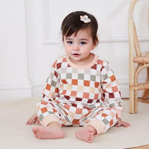 Karwuiio Toddler Baby Boy Girl Clothes Checkerboard Print Long Sleeve Sweatshirt Tops and Pants Fall Clothing Set in Kuwait